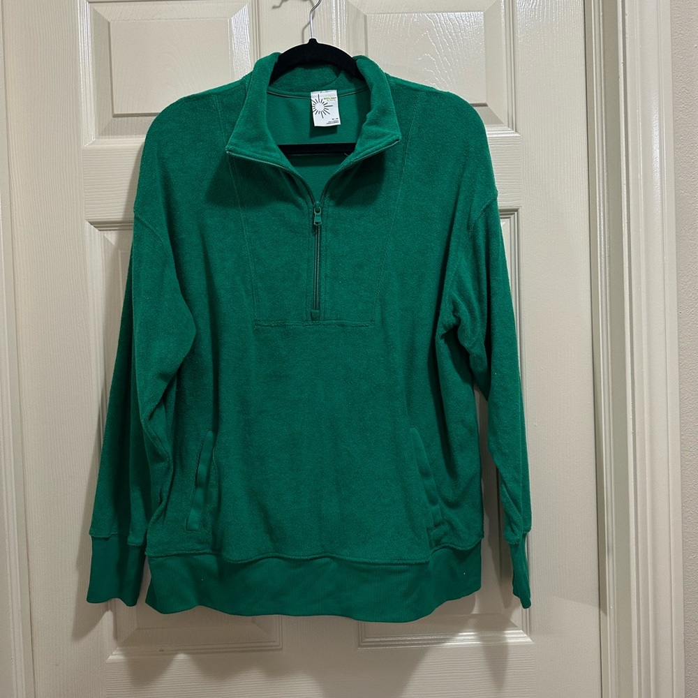 Offline by Aerie quarter zip pullover green terry cloth size medium